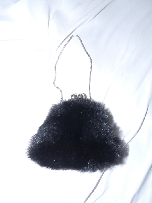 Black Fur Cluch Chain Pouch