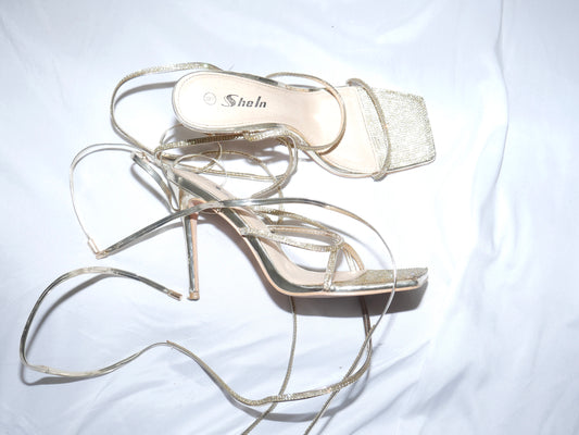 Gold Wrap Around Sequin Heels