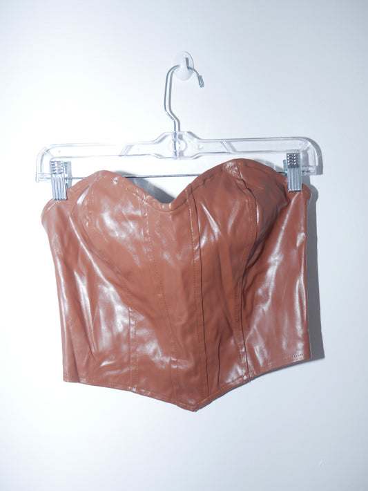 Faux Brown Leather Crop Top