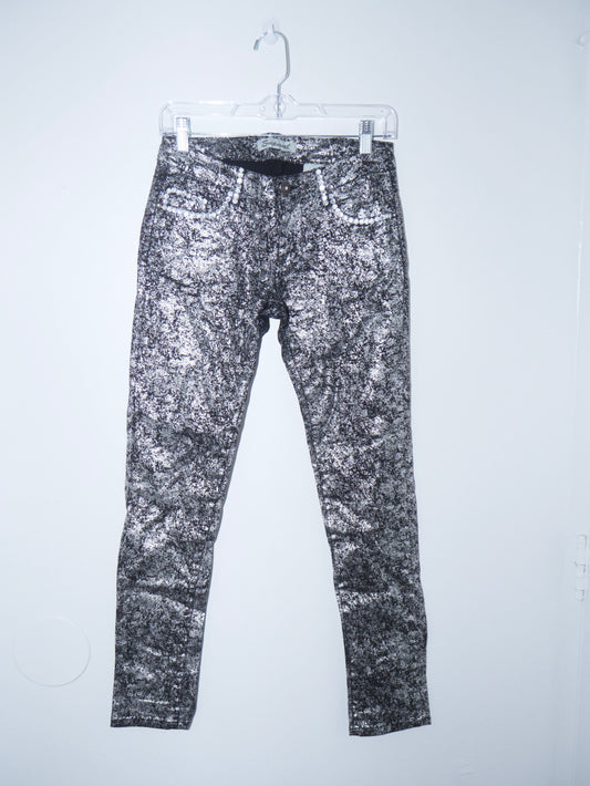 Rhinestone Grey Metallic Skinny Jeans