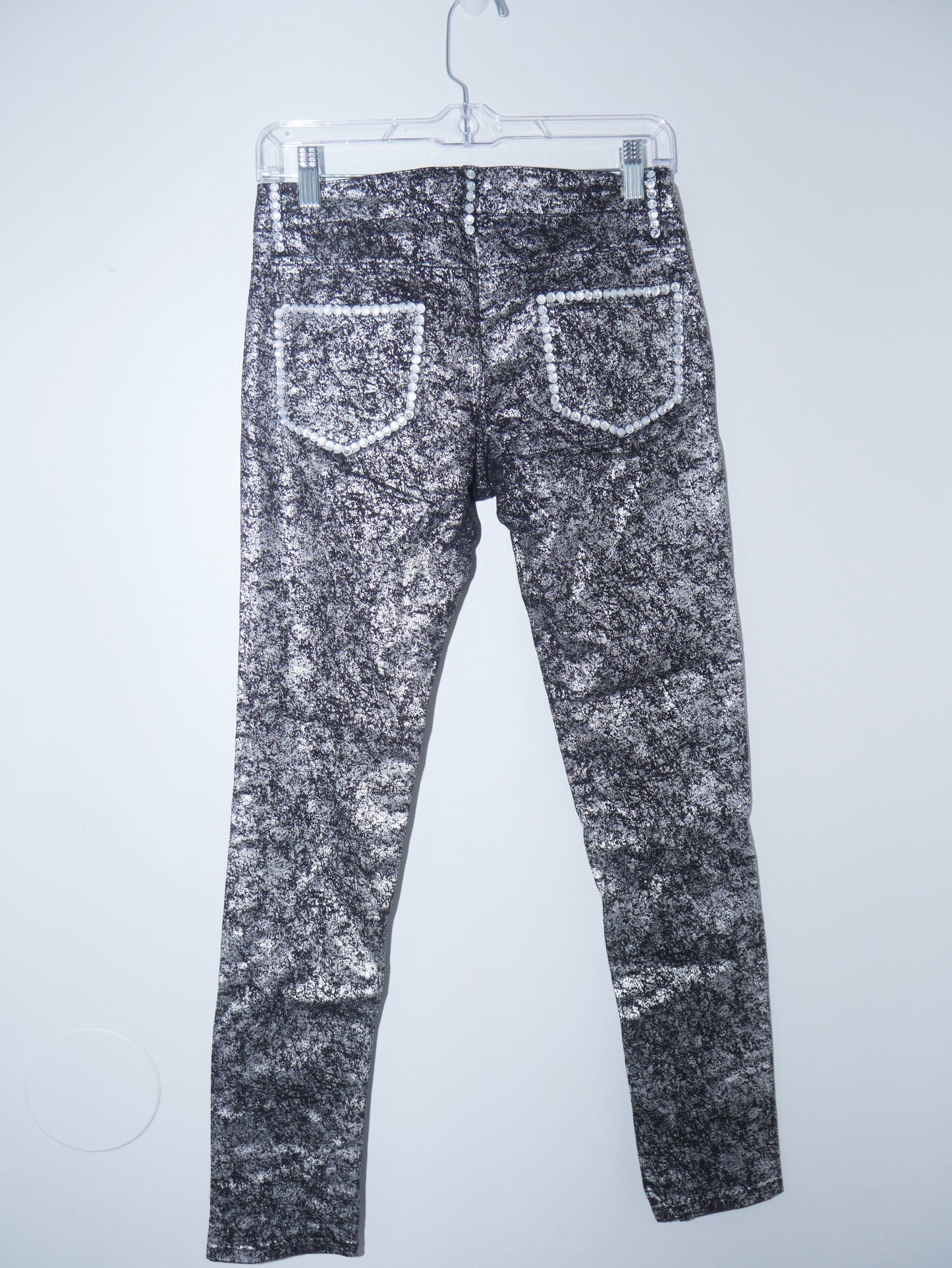 Rhinestone Grey Metallic Skinny Jeans