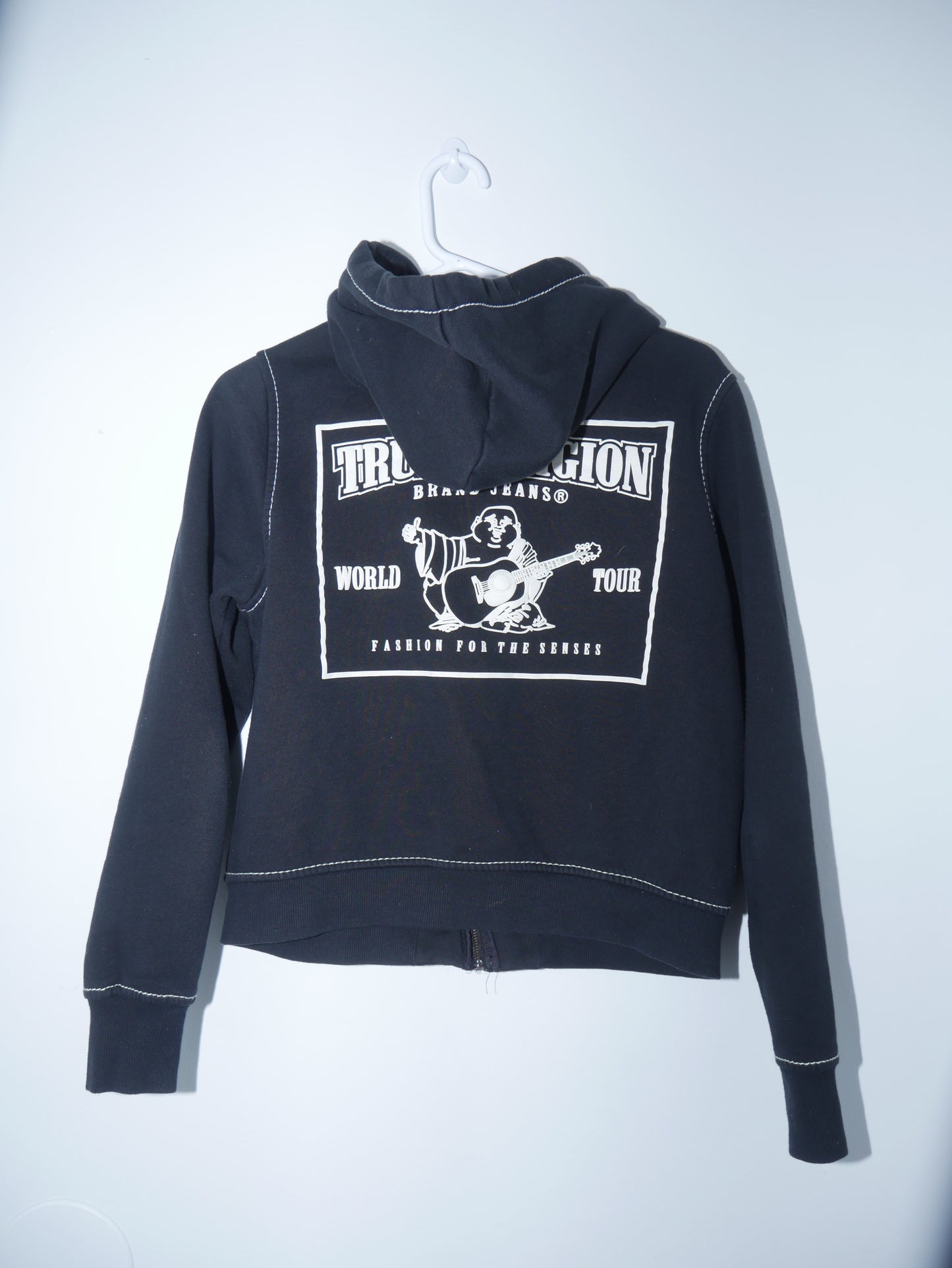 Women's True Religion Big T Stitch Logo Black Cotton Blend Hoodie