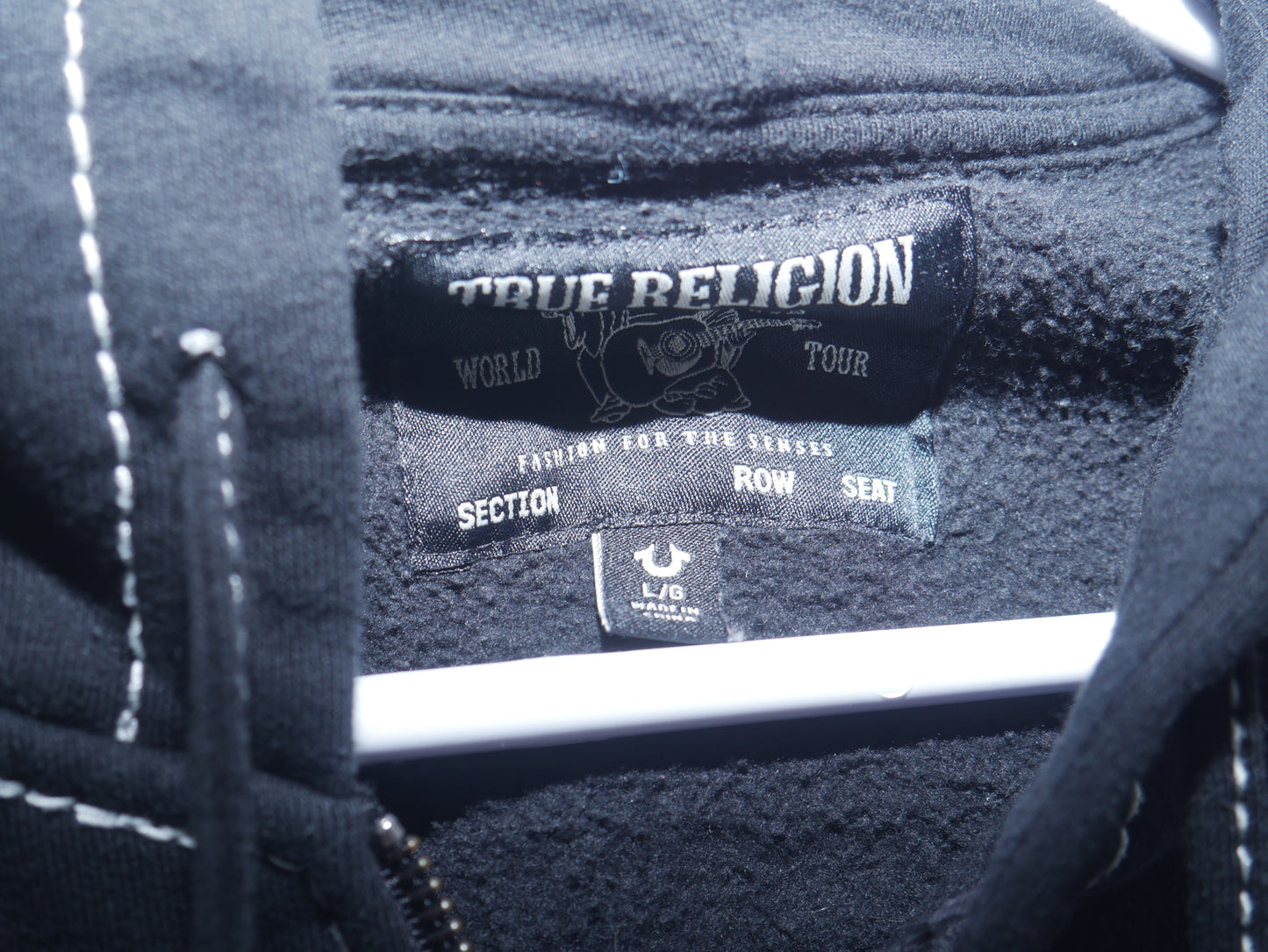 Women's True Religion Big T Stitch Logo Black Cotton Blend Hoodie