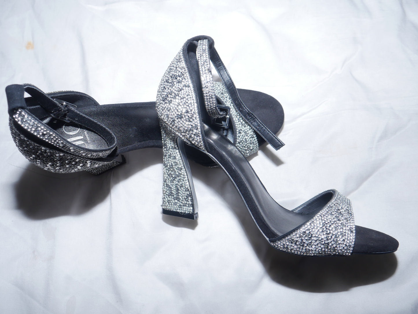 Black Rhinestone Ankle Heel